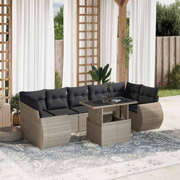 Set mobilier de grădină cu perne, 8 piese gri deschis poliratan - WALTI WALTI
