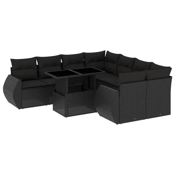 Set mobilier de grădină cu perne, 9 piese, negru, poliratan - WALTI WALTI