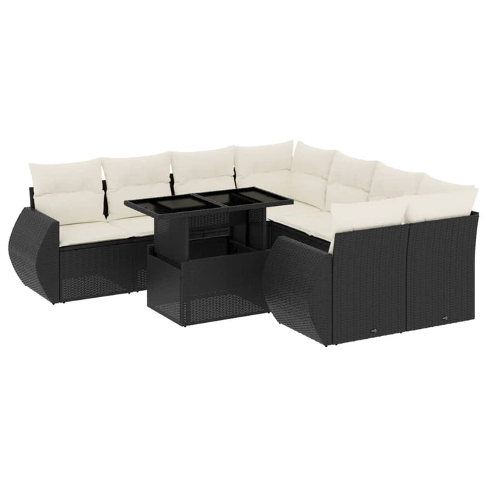 Set mobilier de grădină cu perne, 9 piese, negru, poliratan - WALTI WALTI