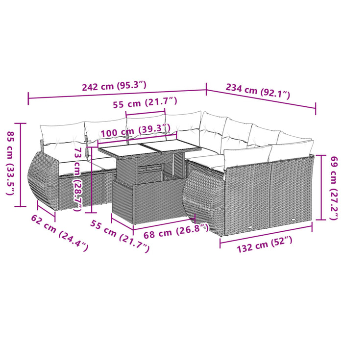 Set mobilier de grădină cu perne, 9 piese, negru, poliratan - WALTI WALTI