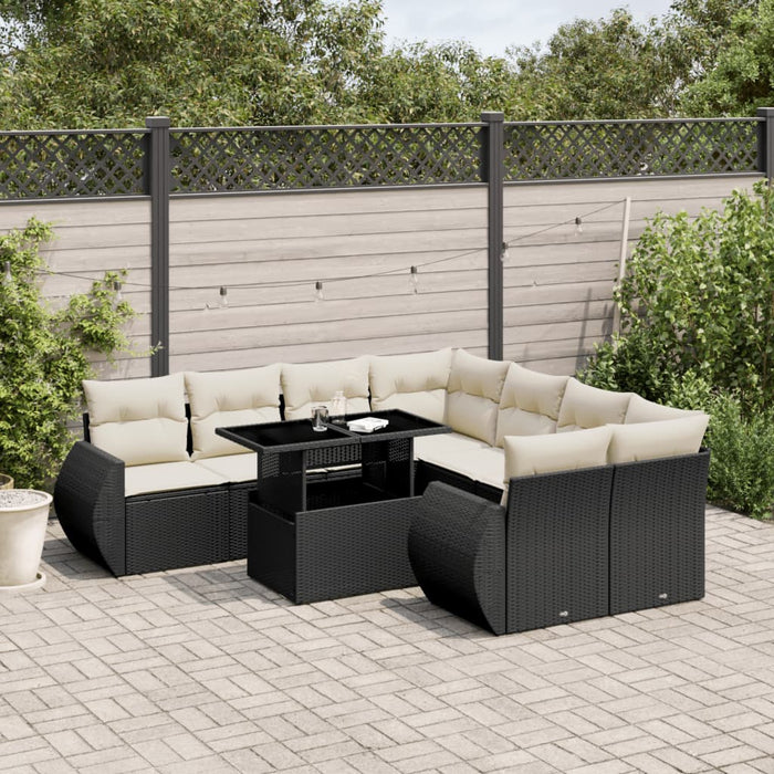 Set mobilier de grădină cu perne, 9 piese, negru, poliratan - WALTI WALTI