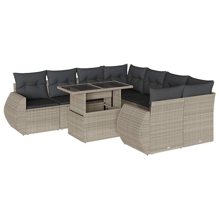 Set canapele de grădină cu perne, 9 piese gri deschis poliratan - WALTI WALTI