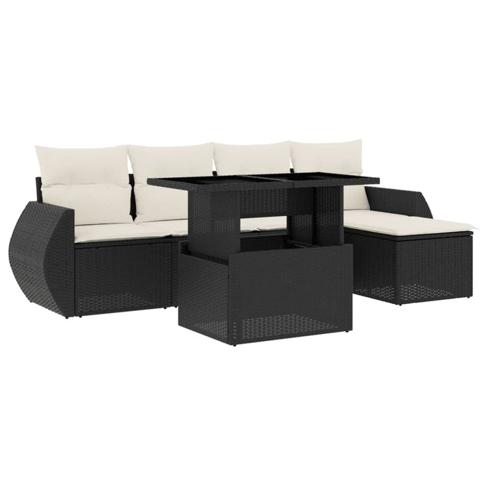 Set mobilier de grădină cu perne, 6 piese, negru, poliratan - WALTI WALTI