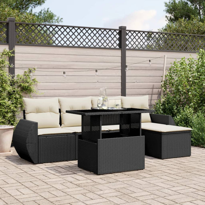Set mobilier de grădină cu perne, 6 piese, negru, poliratan - WALTI WALTI