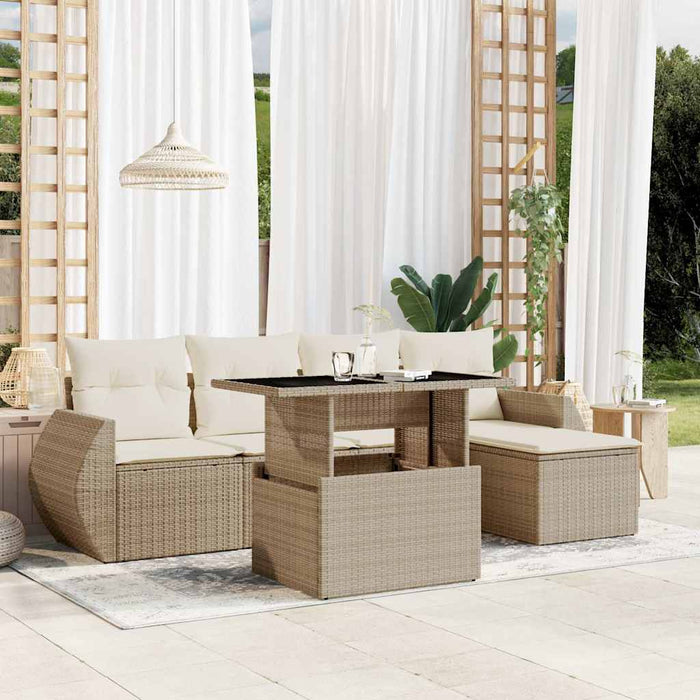 Set canapele de grădină cu perne, 6 piese, bej, poliratan WALTI
