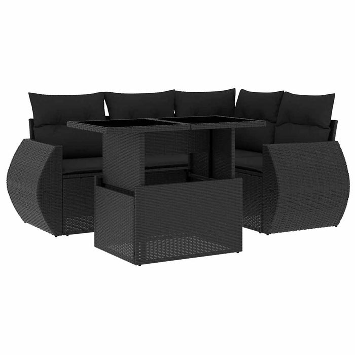 Set mobilier de grădină cu perne, 5 piese, negru, poliratan - WALTI WALTI