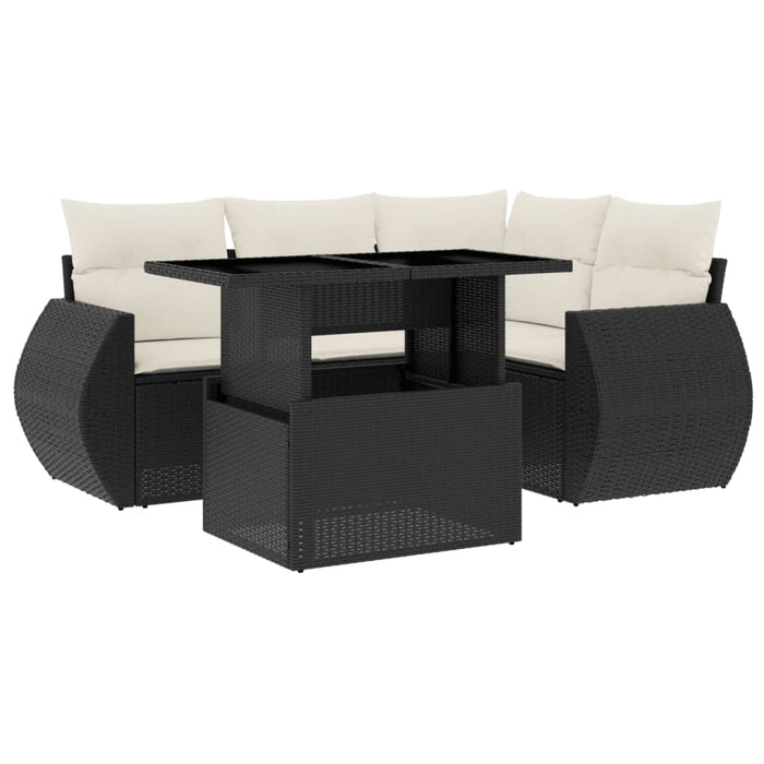 Set mobilier de grădină cu perne, 5 piese, negru, poliratan WALTI