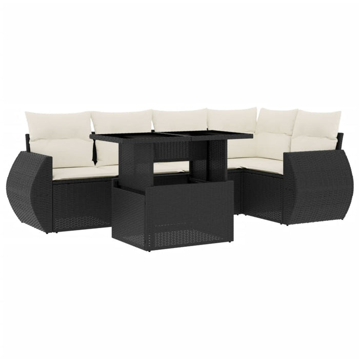 Set mobilier de grădină cu perne, 6 piese, negru, poliratan WALTI