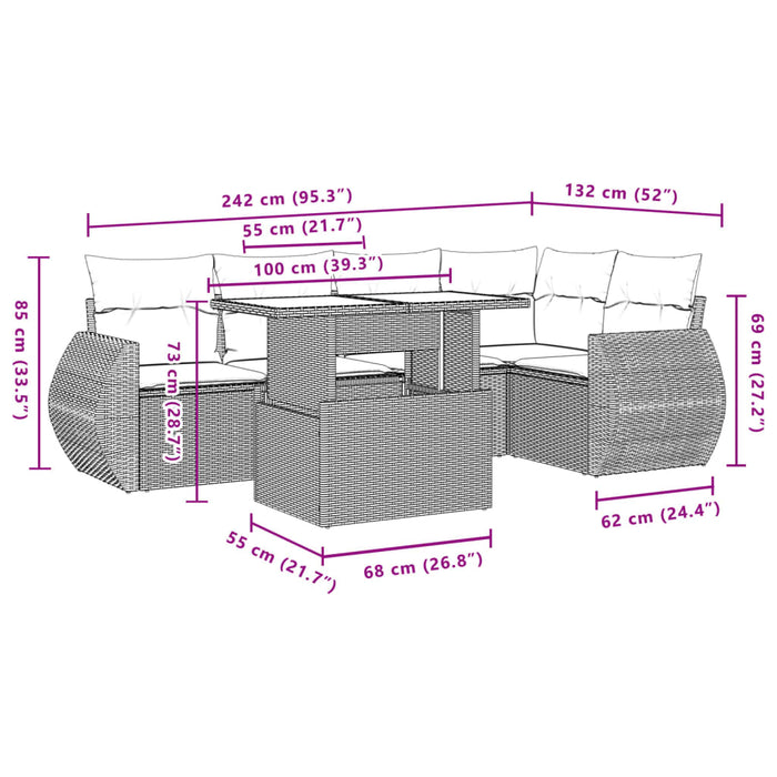 Set mobilier de grădină cu perne, 6 piese, negru, poliratan WALTI