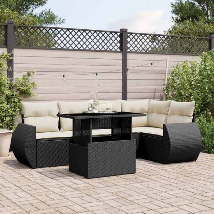 Set mobilier de grădină cu perne, 6 piese, negru, poliratan WALTI