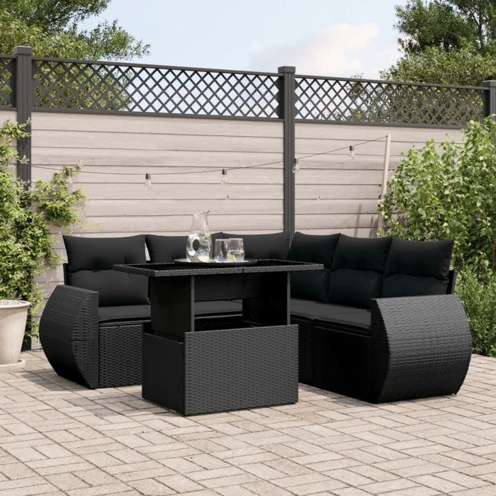 Set mobilier de grădină cu perne, 6 piese, negru, poliratan - WALTI WALTI