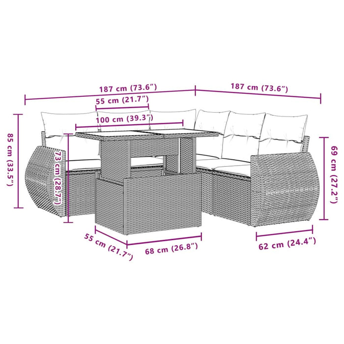 Set mobilier de grădină cu perne, 6 piese, negru, poliratan - WALTI WALTI