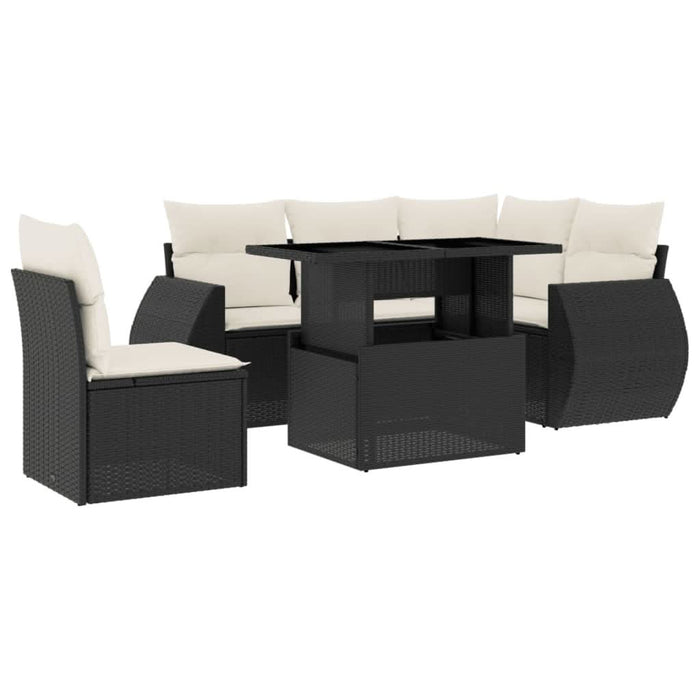 Set mobilier de grădină cu perne, 6 piese, negru, poliratan - WALTI WALTI
