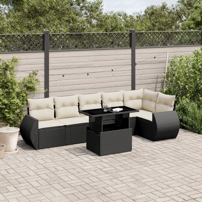 Set canapele de grădină cu perne, 7 piese, negru, poliratan - WALTI WALTI