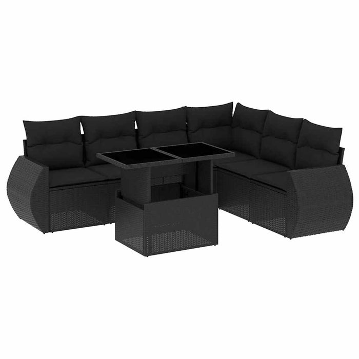Set canapele de grădină cu perne, 7 piese, negru, poliratan - WALTI WALTI