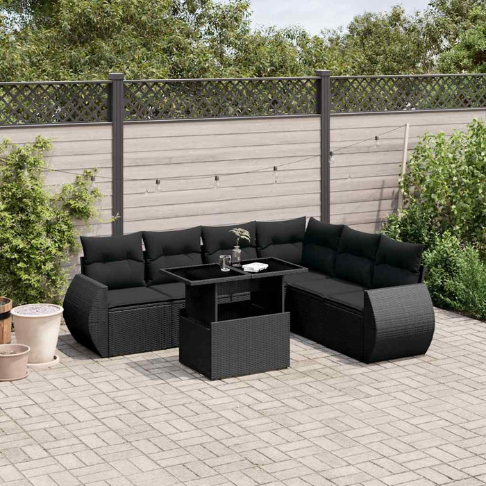 Set canapele de grădină cu perne, 7 piese, negru, poliratan - WALTI WALTI