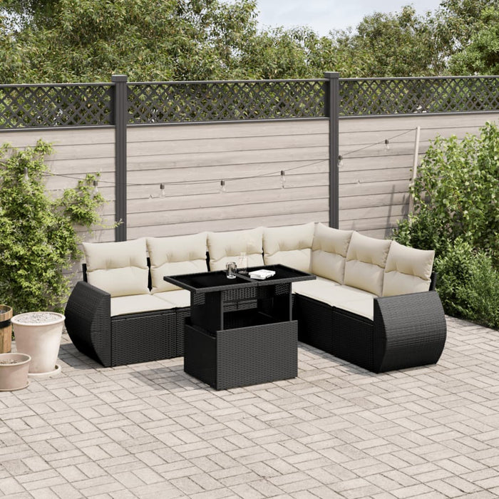 Set canapele de grădină cu perne, 7 piese, negru, poliratan - WALTI WALTI