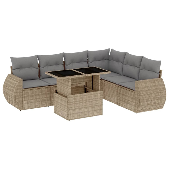 Set canapele de grădină, 7 piese, cu perne, bej, poliratan WALTI