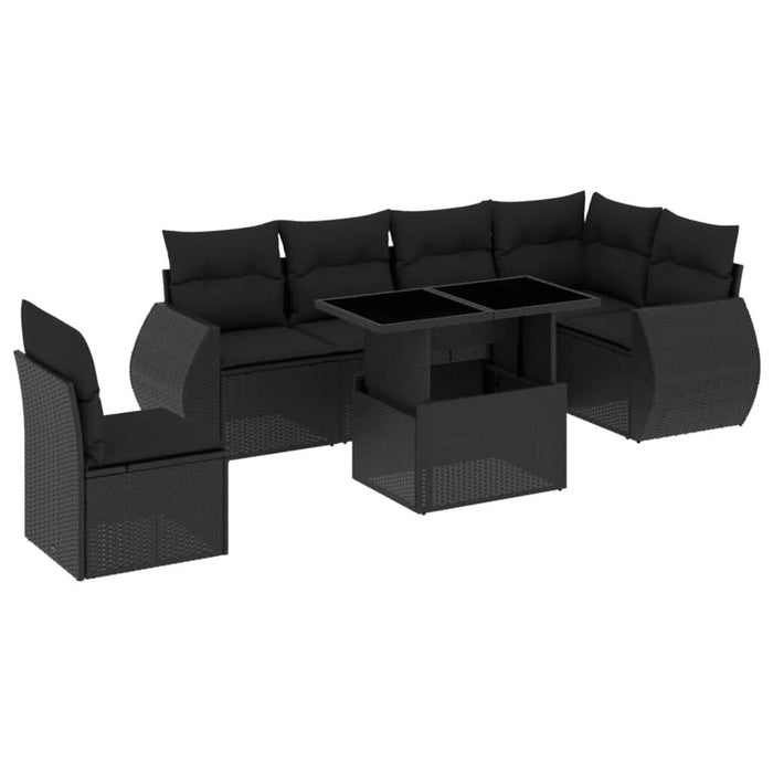 Set canapele de grădină cu perne, 7 piese, negru, poliratan - WALTI WALTI