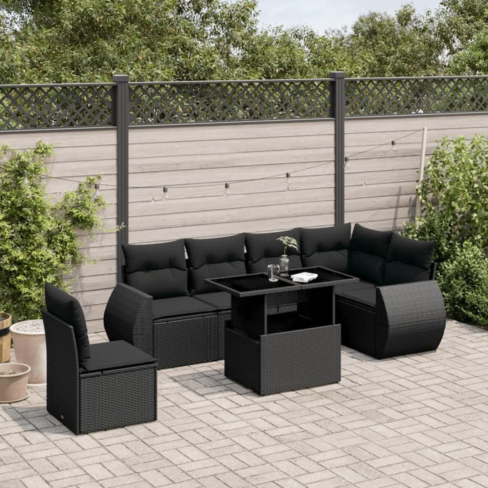 Set canapele de grădină cu perne, 7 piese, negru, poliratan - WALTI WALTI
