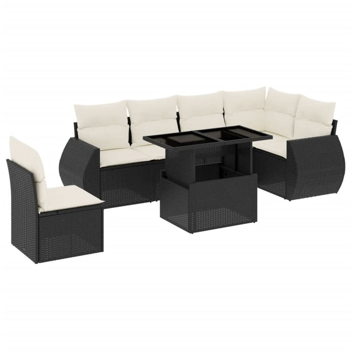 Set canapele de grădină cu perne, 7 piese, negru, poliratan - WALTI WALTI