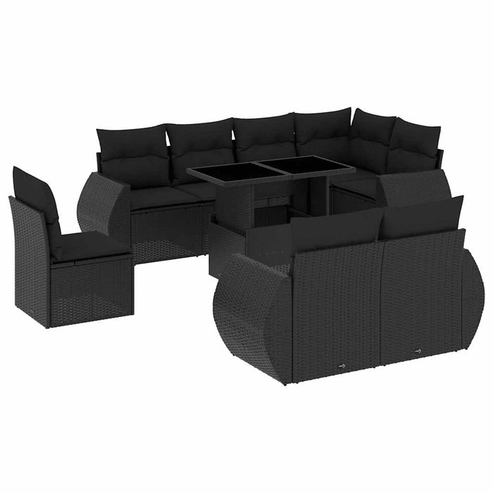 Set mobilier de grădină cu perne, 9 piese, negru, poliratan - WALTI WALTI