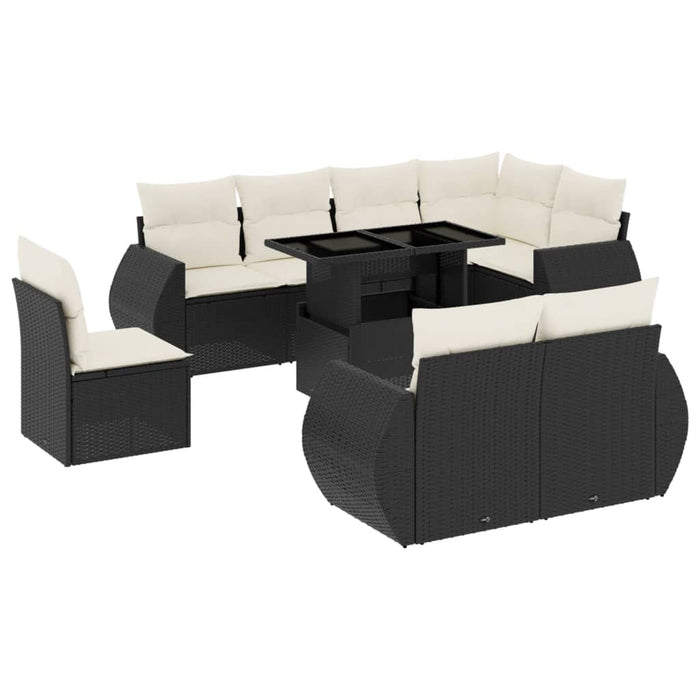 Set mobilier de grădină cu perne, 9 piese, negru, poliratan - WALTI WALTI