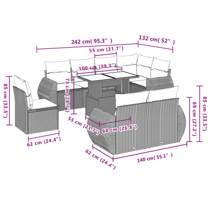 Set mobilier de grădină cu perne, 9 piese, negru, poliratan - WALTI WALTI