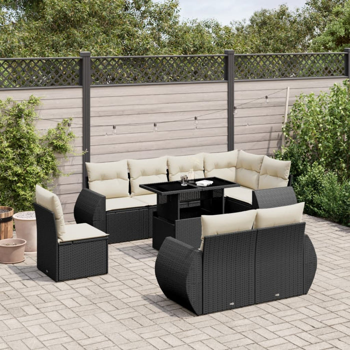 Set mobilier de grădină cu perne, 9 piese, negru, poliratan - WALTI WALTI