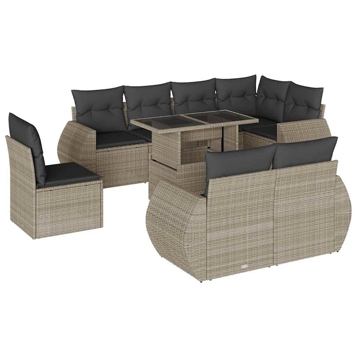 Set canapele de grădină cu perne, 9 piese gri deschis poliratan - WALTI WALTI