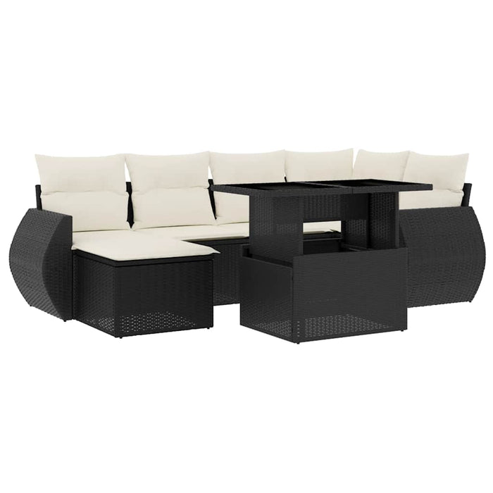 Set canapele de grădină cu perne, 7 piese, negru, poliratan WALTI