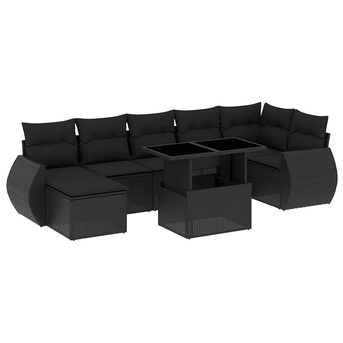 Set mobilier de grădină cu perne, 8 piese, negru, poliratan - WALTI WALTI