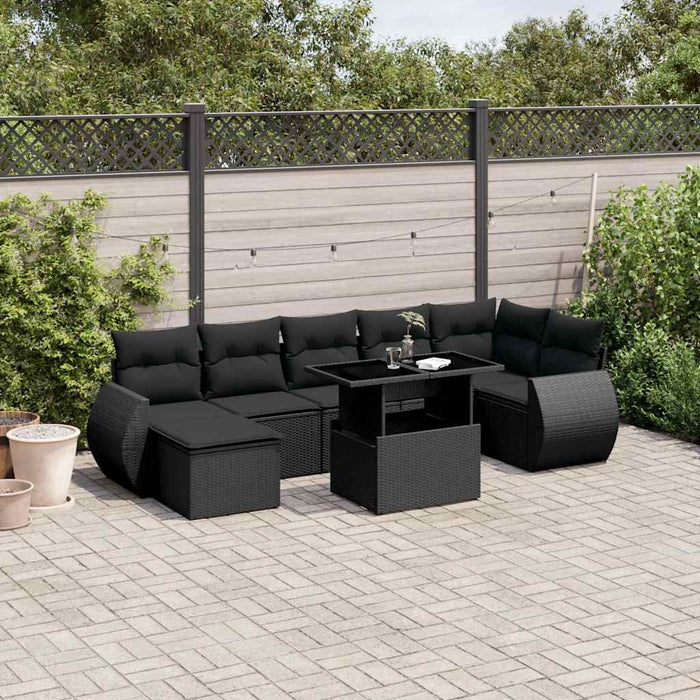 Set mobilier de grădină cu perne, 8 piese, negru, poliratan - WALTI WALTI
