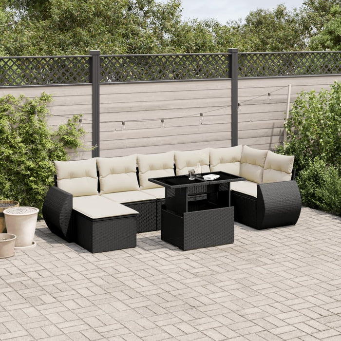 Set mobilier de grădină cu perne, 8 piese, negru, poliratan - WALTI WALTI
