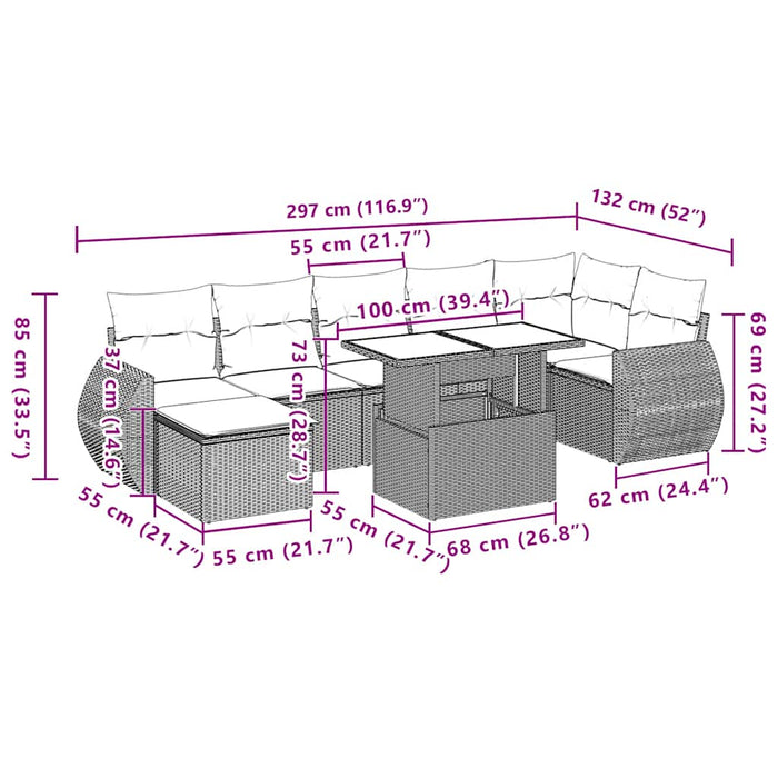 Set mobilier de grădină cu perne, 8 piese gri deschis poliratan - WALTI WALTI