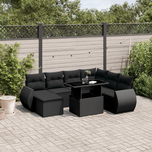 Set mobilier de grădină cu perne, 8 piese, negru, poliratan - WALTI WALTI