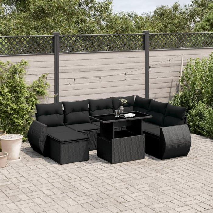 Set mobilier de grădină cu perne, 8 piese, negru, poliratan - WALTI WALTI