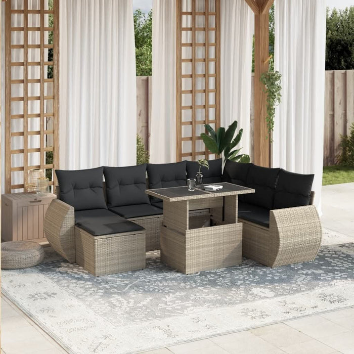 Set mobilier de grădină cu perne, 8 piese gri deschis poliratan - WALTI WALTI