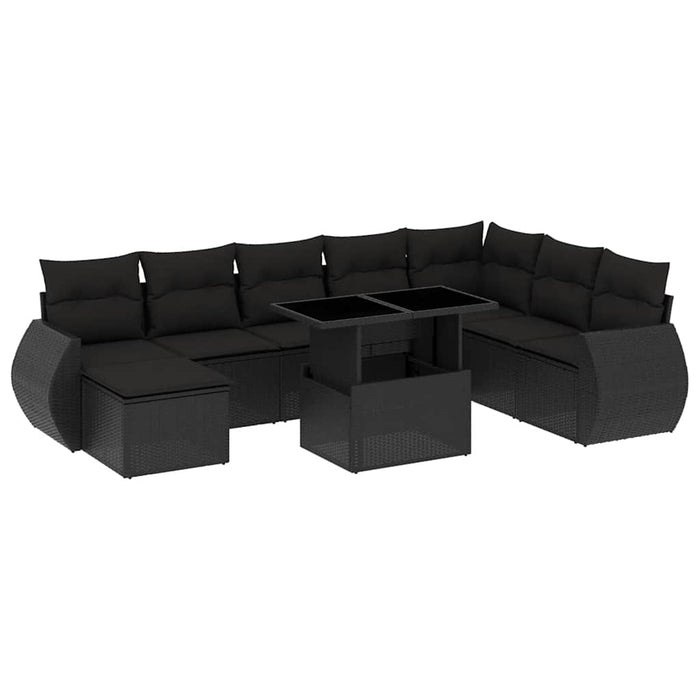 Set mobilier de grădină cu perne, 9 piese, negru, poliratan - WALTI WALTI