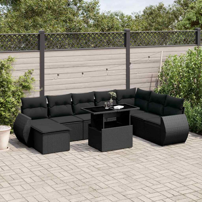 Set mobilier de grădină cu perne, 9 piese, negru, poliratan - WALTI WALTI