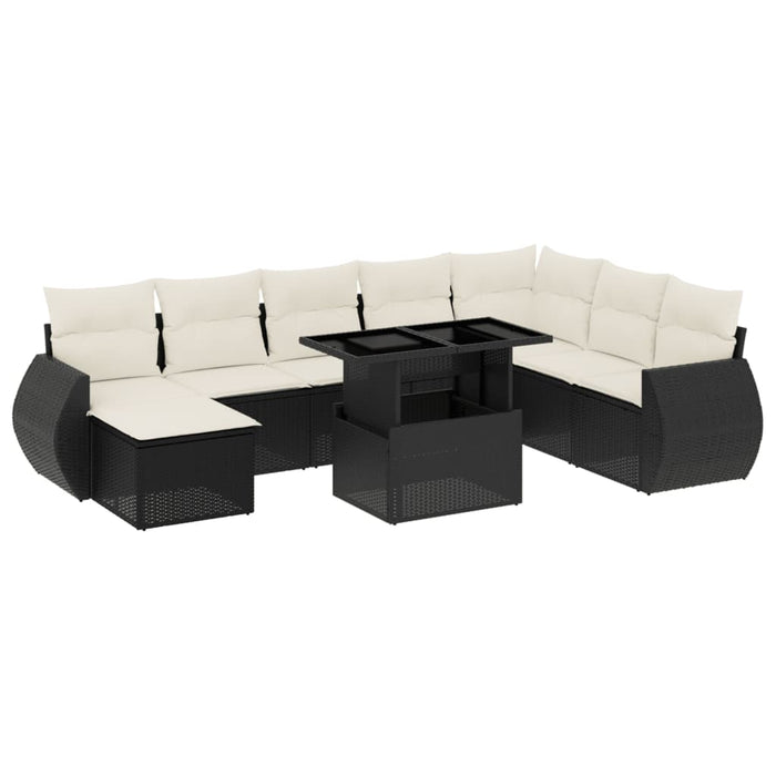 Set mobilier de grădină cu perne, 9 piese, negru, poliratan WALTI