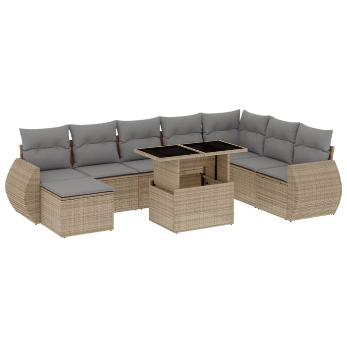 Set canapele de grădină, 9 piese, cu perne, bej, poliratan WALTI