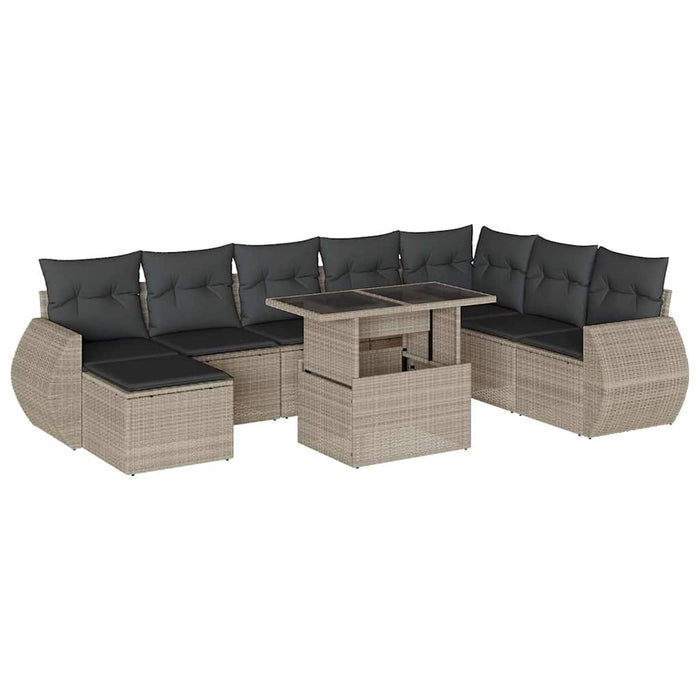 Set canapele de grădină cu perne, 9 piese gri deschis poliratan - WALTI WALTI