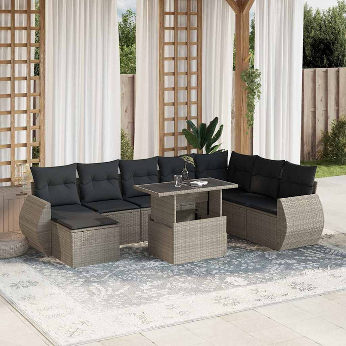 Set canapele de grădină cu perne, 9 piese gri deschis poliratan - WALTI WALTI