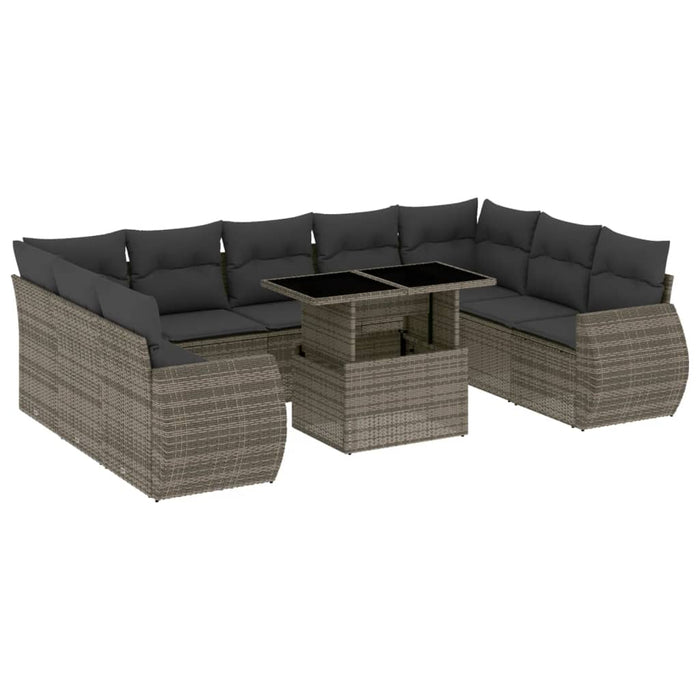 Set mobilier de grădină cu perne, 10 piese, gri, poliratan WALTI