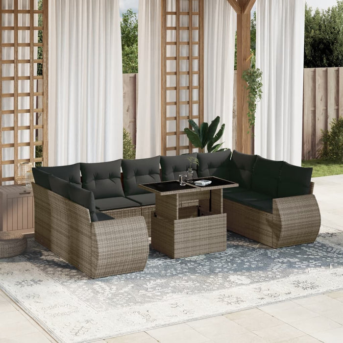 Set mobilier de grădină cu perne, 10 piese, gri, poliratan WALTI