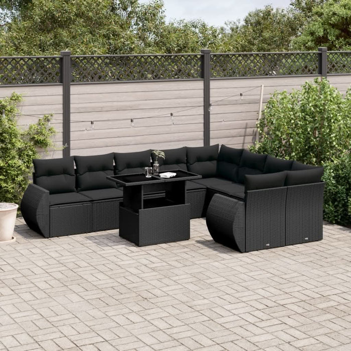 Set canapele de grădină cu perne, 10 piese, negru, poliratan - WALTI WALTI