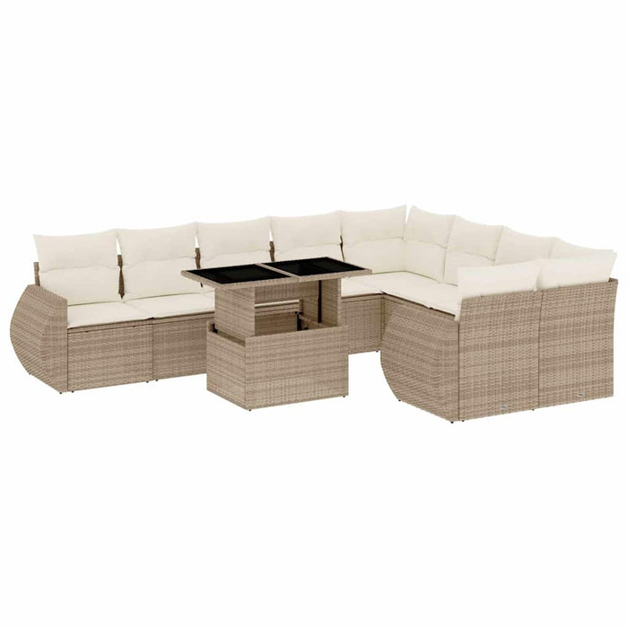 Set canapele de grădină cu perne, 10 piese, bej, poliratan WALTI