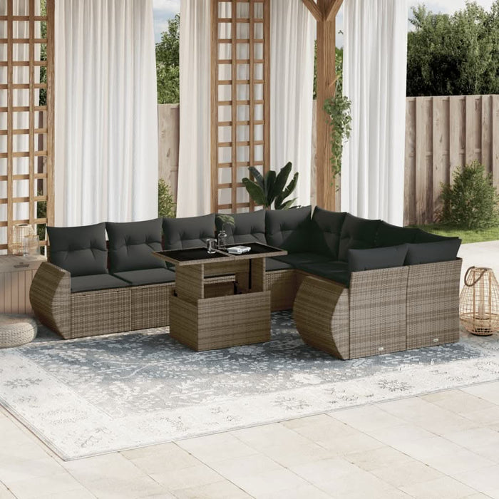 Set mobilier de grădină cu perne, 10 piese, gri, poliratan - WALTI WALTI