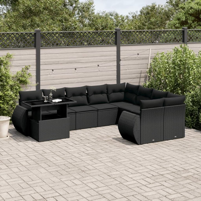 Set canapele de grădină cu perne, 10 piese, negru, poliratan - WALTI WALTI